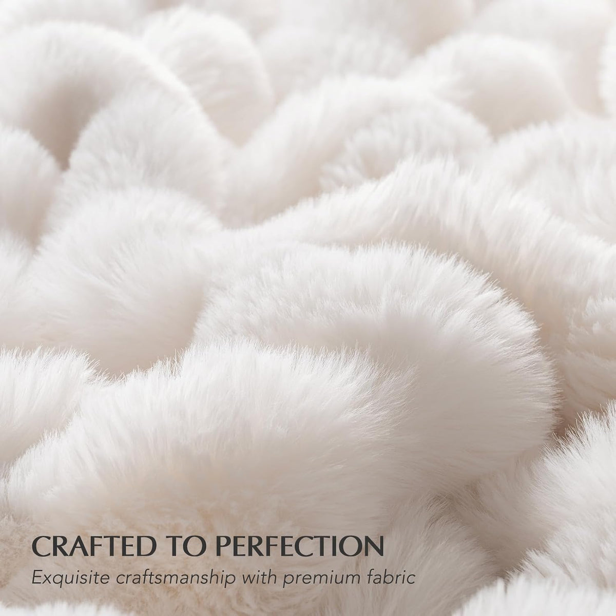 EverGrace Faux Rabbit Fur Bubble Throw Blanket, 60"x80", Ivory White