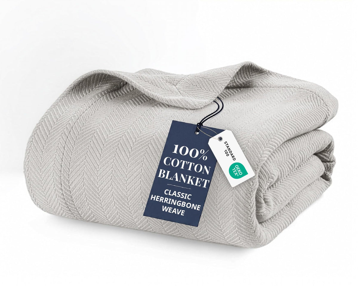 LANE LINEN Queen Size Blankets for Bed, 100% Cotton Herringbone Weave
