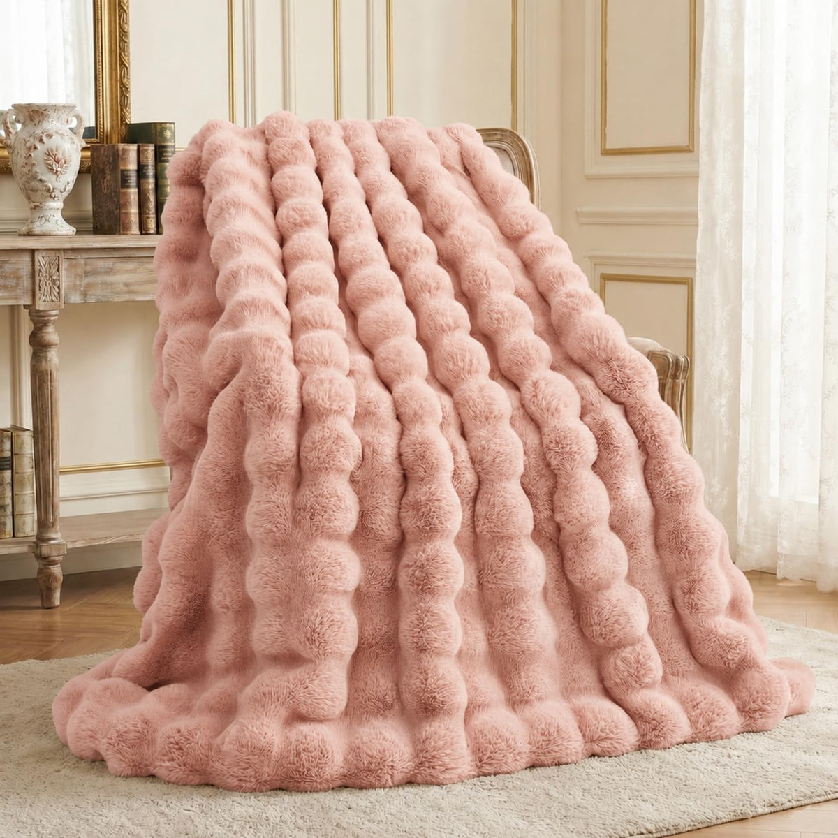L'AGRATY Faux Rabbit Fur Throw Blanket for Couch, 50'' x 60'', Cocoa Brown