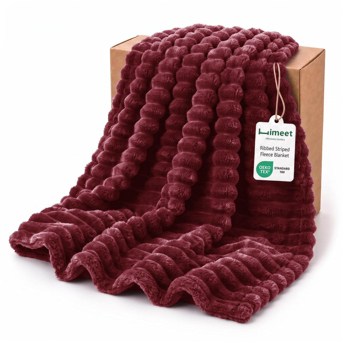 HIMEET Black Throw Blanket for Couch, 300GSM Ribbed Fleece, 50 x 60 Inches
