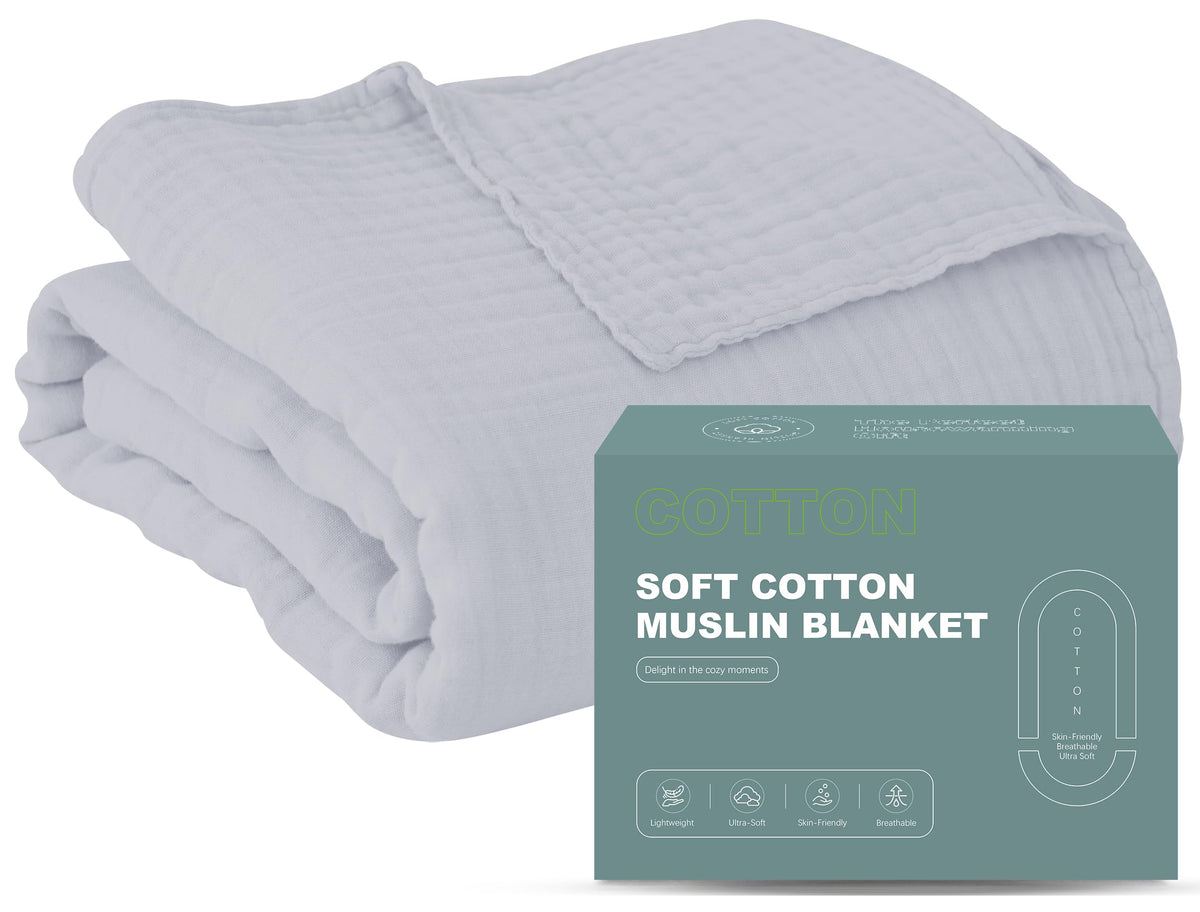Cosy Family 4 Layer Muslin Bed Blanket - Breathable and Lightweight Gauze Boho Blanket for Spring, Soft 100% Cotton Muslin Blanket, Green, 55x80 Inches