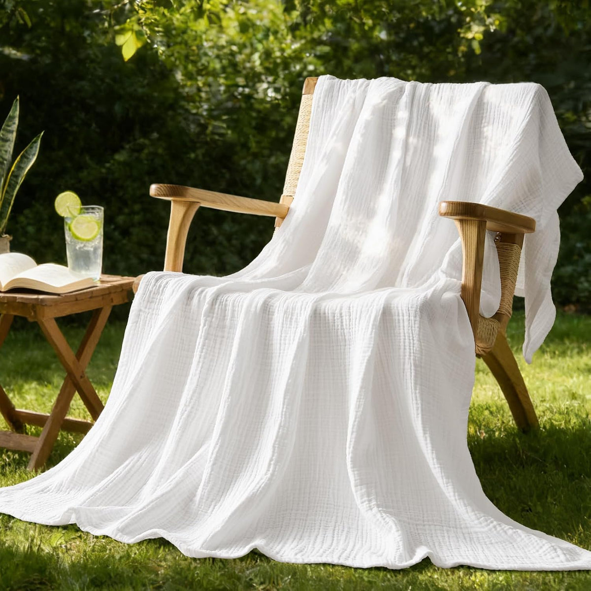 BEDELITE 100% Cotton Muslin Blanket for Adults, Breathable, White, 50"x70"