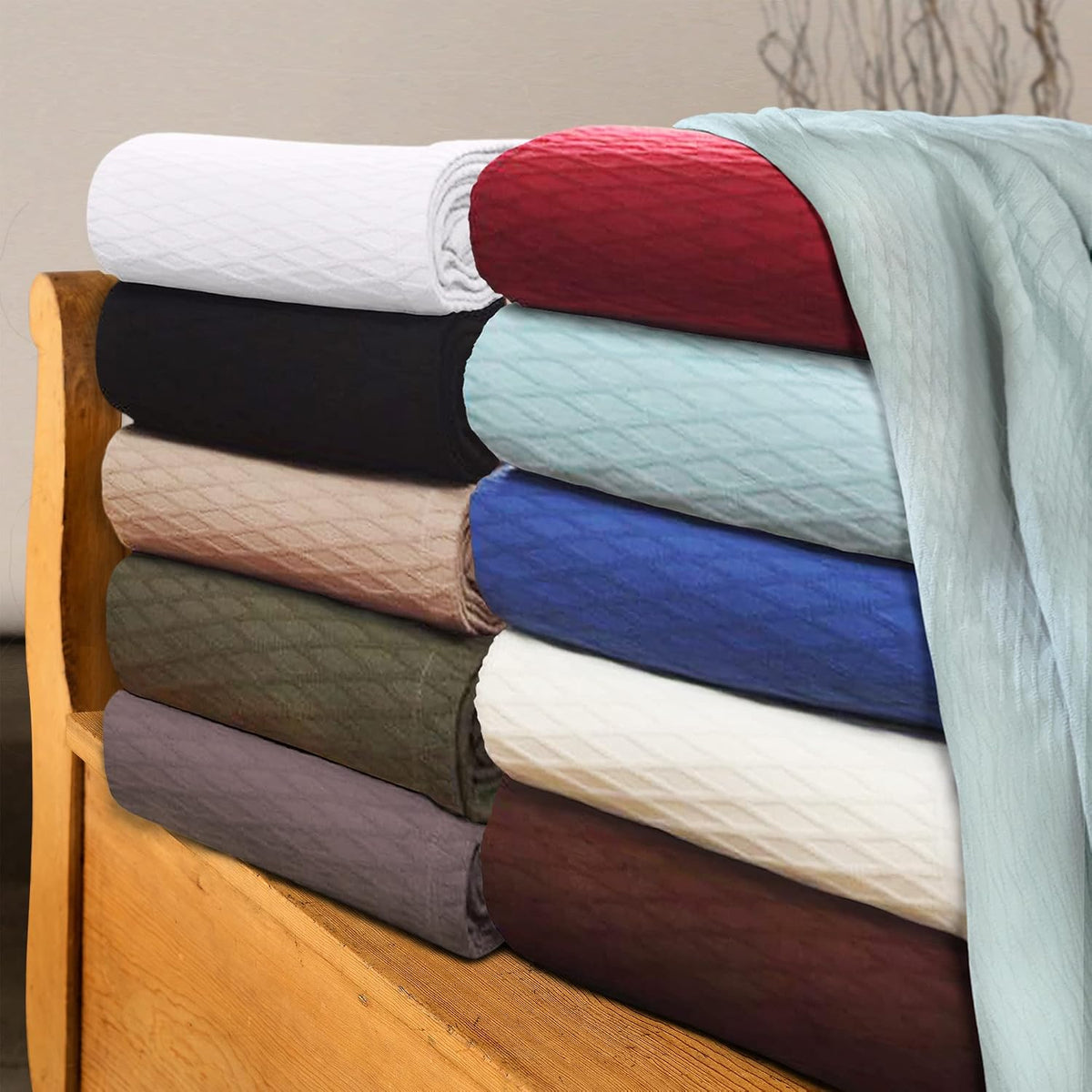 Superior Diamond Weave All-Season Cotton Blanket, Cover for Home, Couch, Bed, Soft, Warm Blankets, Boho Aesthetic, Comfy, Cozy, and Cute Covers, Decorative Bedding Essentials, Full/Queen, Ivory