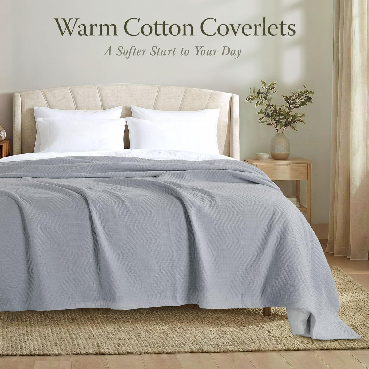 Threadmill Luxury Cotton Blankets for King Size Bed | All-Season Cozy 100% Cotton Blanket | Aster Jacquard Soft & Lightweight Coverlet fits California King Size Bed, 104x92 | Scottish Grey
