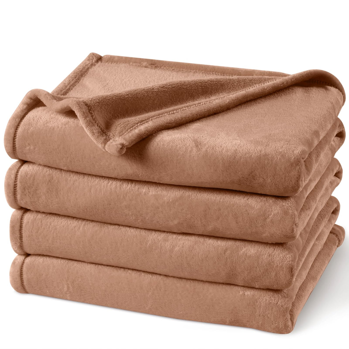 PHF Fleece Blanket Queen Size 90x90-300GSM Lightweight Airy Warmth, Khaki