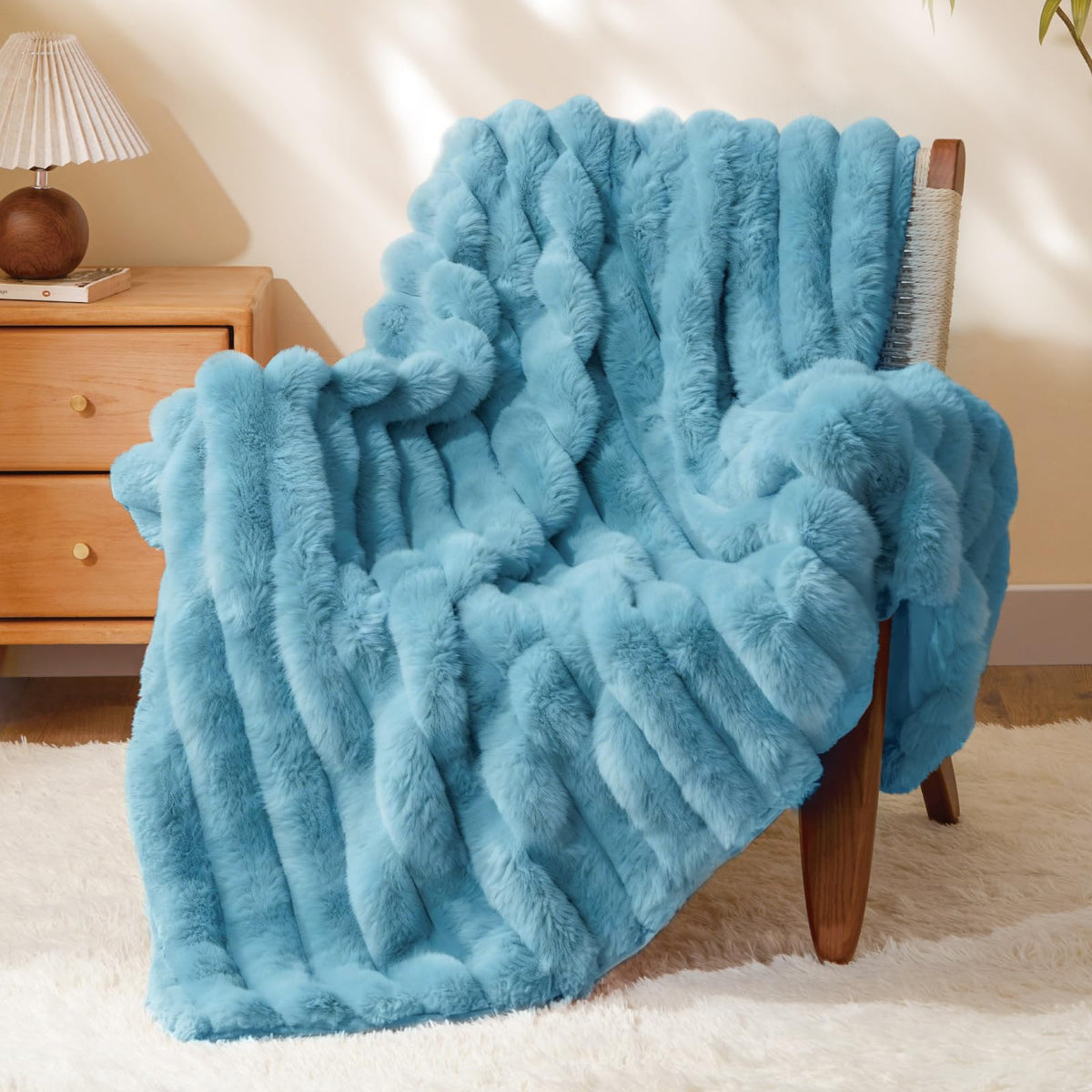 BEDELITE Faux Fur Throw Blanket for Couch, 770GSM, 50" x 60", Cream
