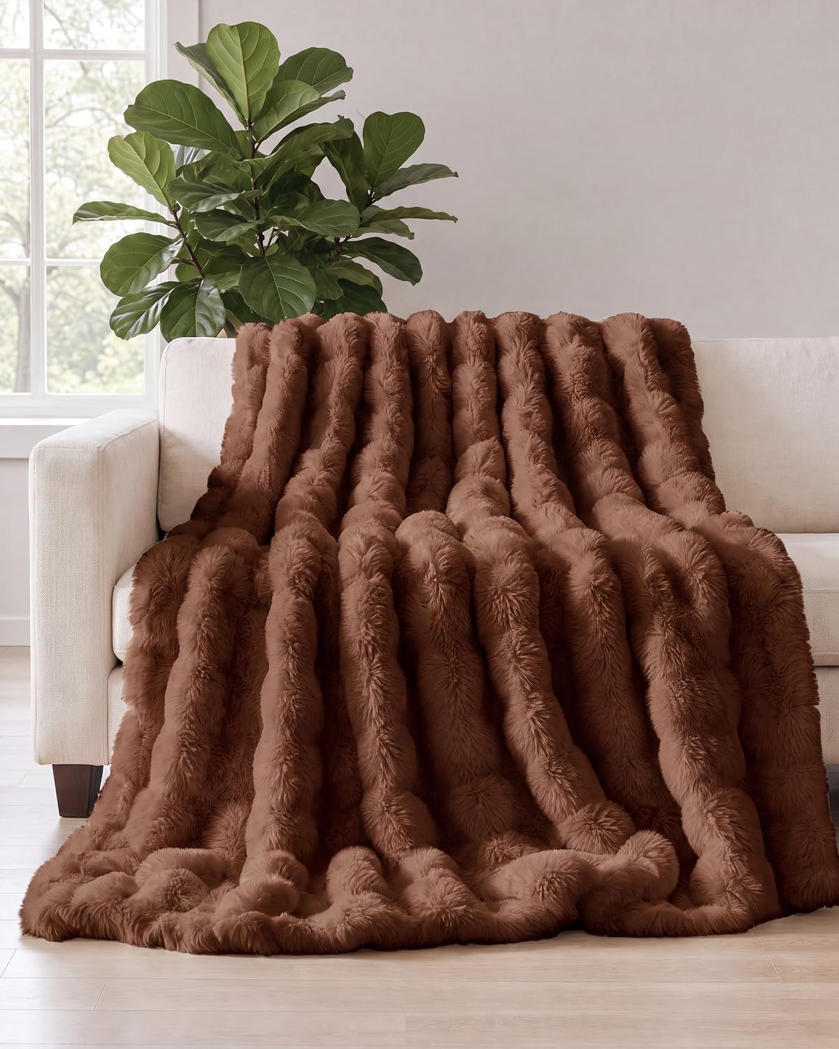 Faux Fur Throw Blanket - Throw Size Bubble Blanket - 50" x 60", Grey