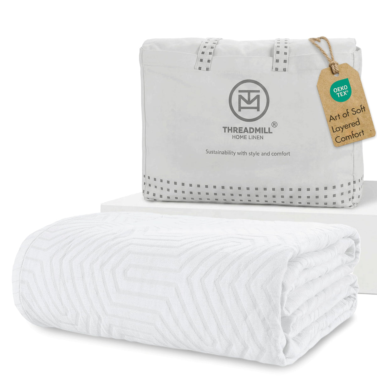 Threadmill Luxury Cotton Blankets for King Size Bed | All-Season Cozy 100% Cotton Blanket | Aster Jacquard Soft & Lightweight Coverlet fits California King Size Bed, 104x92 | Scottish Grey