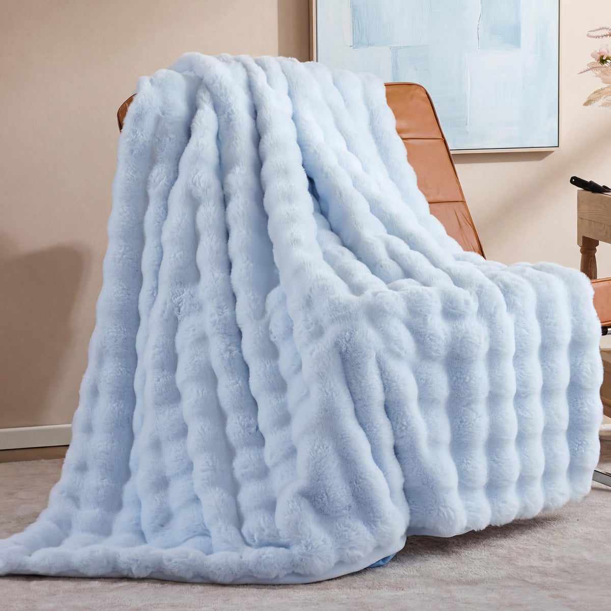Smoofy Faux Rabbit Fur Throw for Couch - Rainbow Bubble Blanket 50"x60"