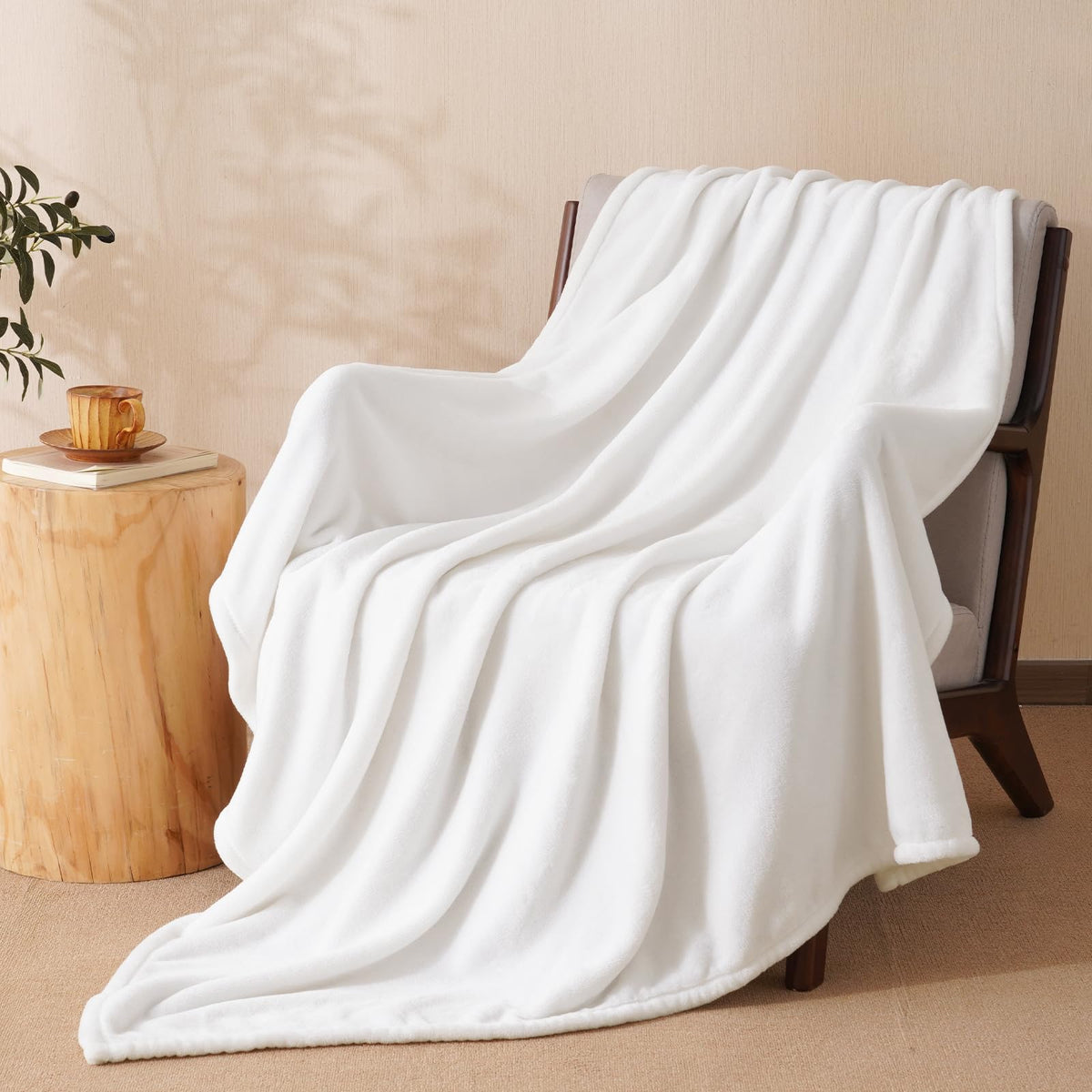 PHF Fleece Blanket Queen Size 90x90-300GSM Lightweight Airy Warmth, Khaki