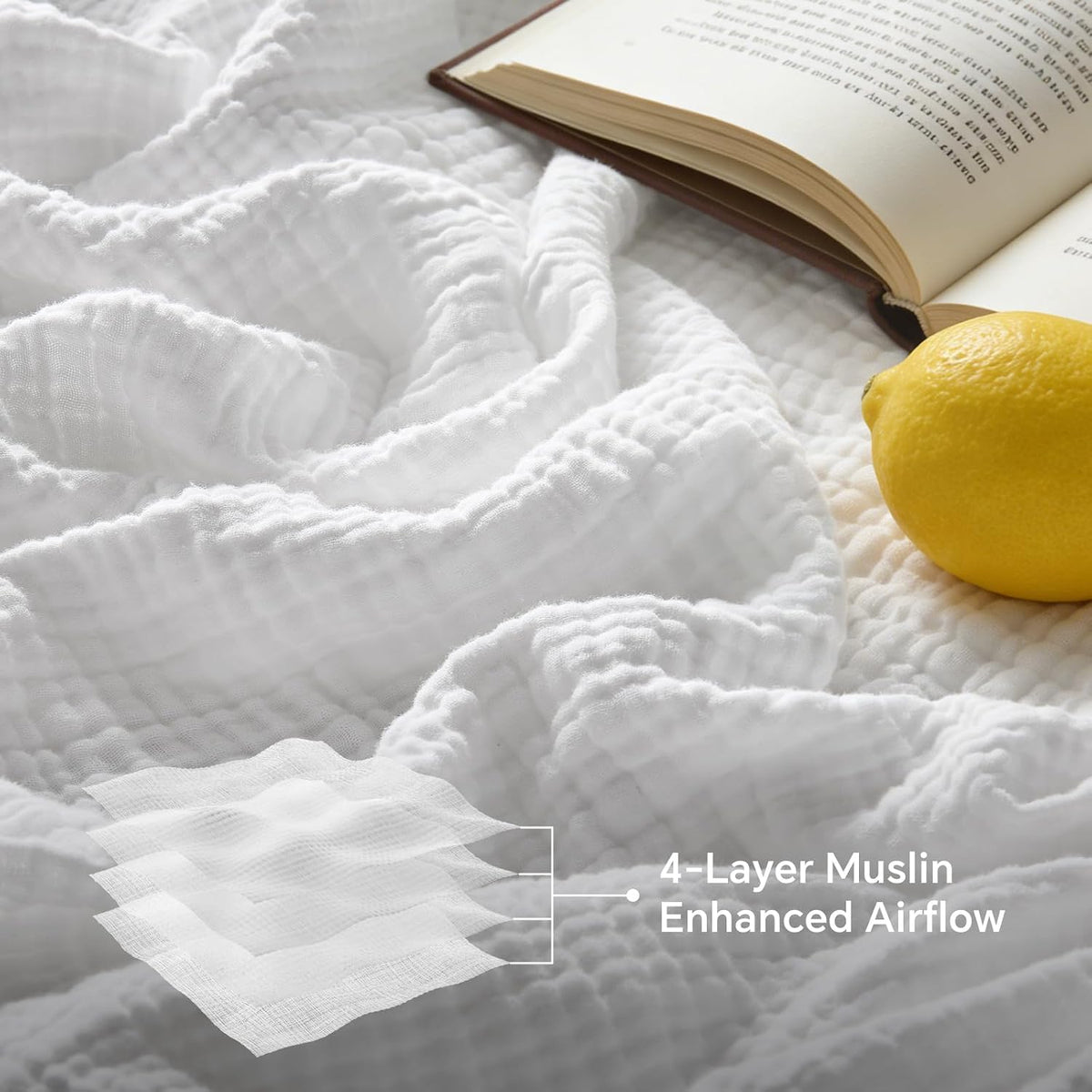BEDELITE 100% Cotton Muslin Blanket for Adults, Breathable, White, 50"x70"