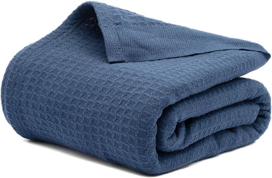 Salt Earth 106" x 92", King 100% Cotton Waffle Weave Blanket for Bed (Navy)