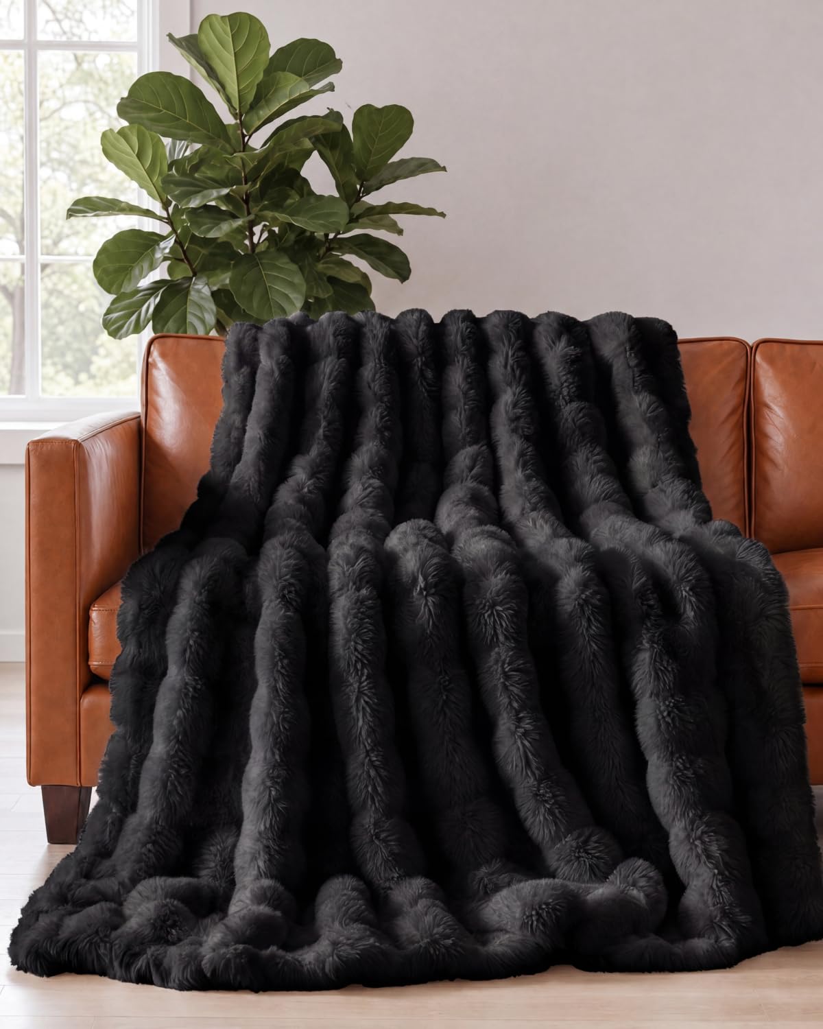 Faux Fur Throw Blanket - Throw Size Bubble Blanket - 50" x 60", Grey