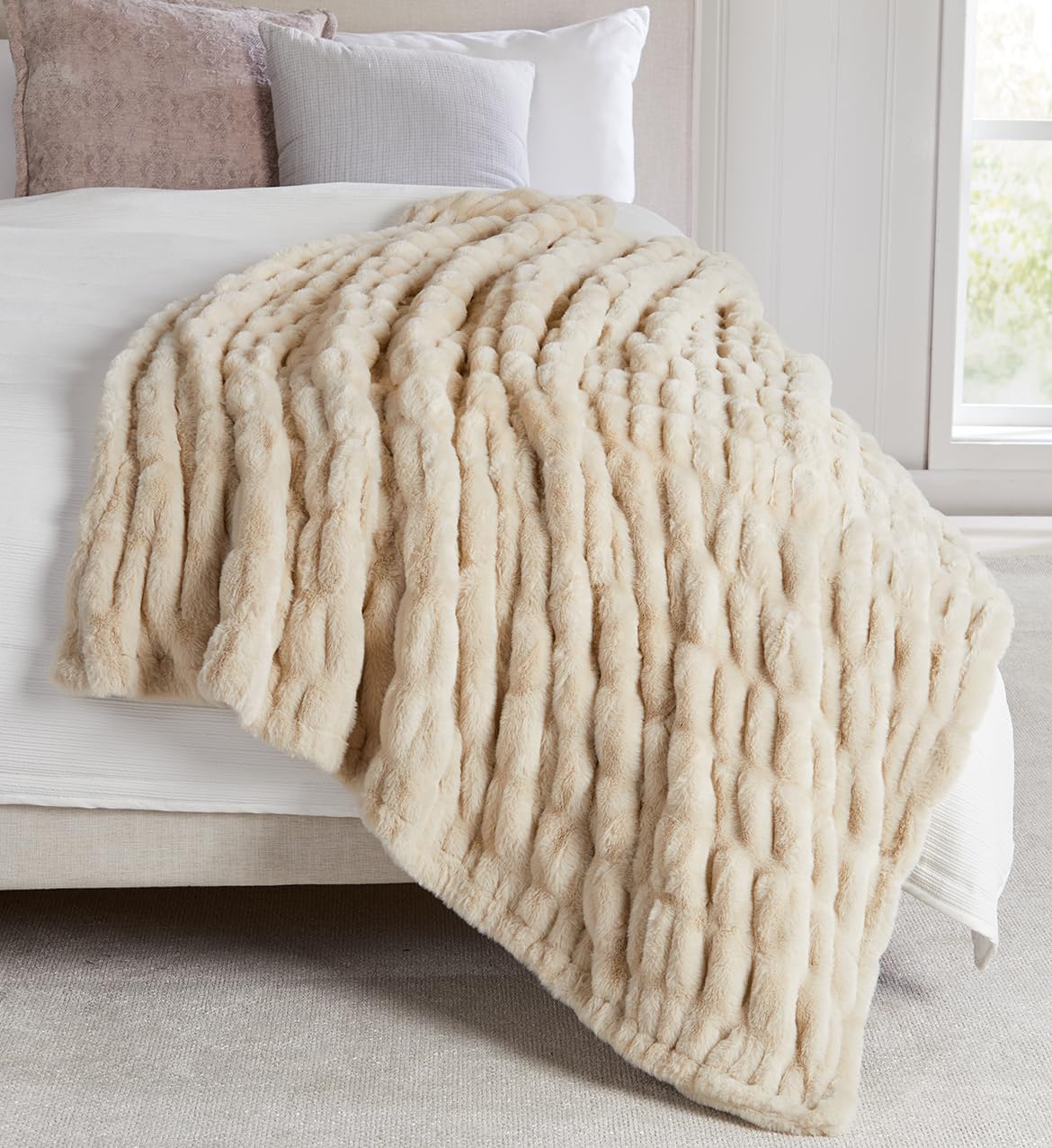 Springtree Home Luxury Micro Plush Throw Blanket | Thick Faux Fur | Dune