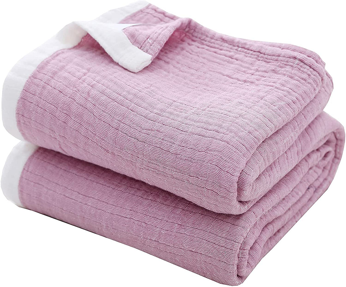 SE SOFTEXLY Muslin Throw Blanket, 4-Layer Dyed Yarn, 50”x60”, Denim Blue