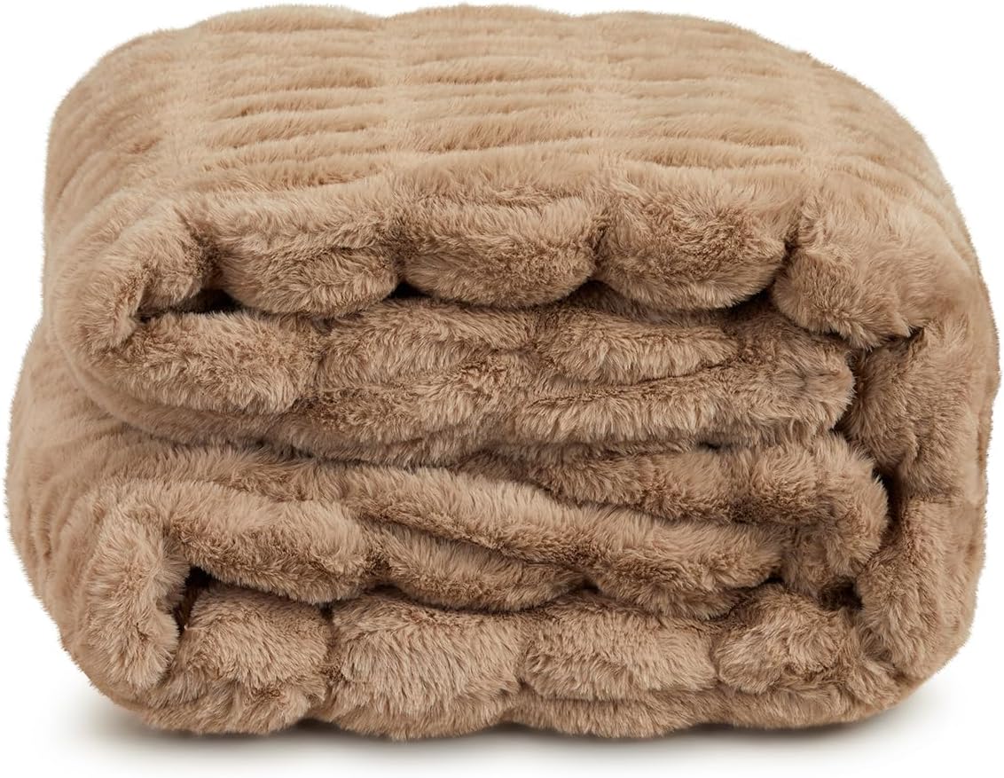 Springtree Home Luxury Micro Plush Throw Blanket | Thick Faux Fur | Dune