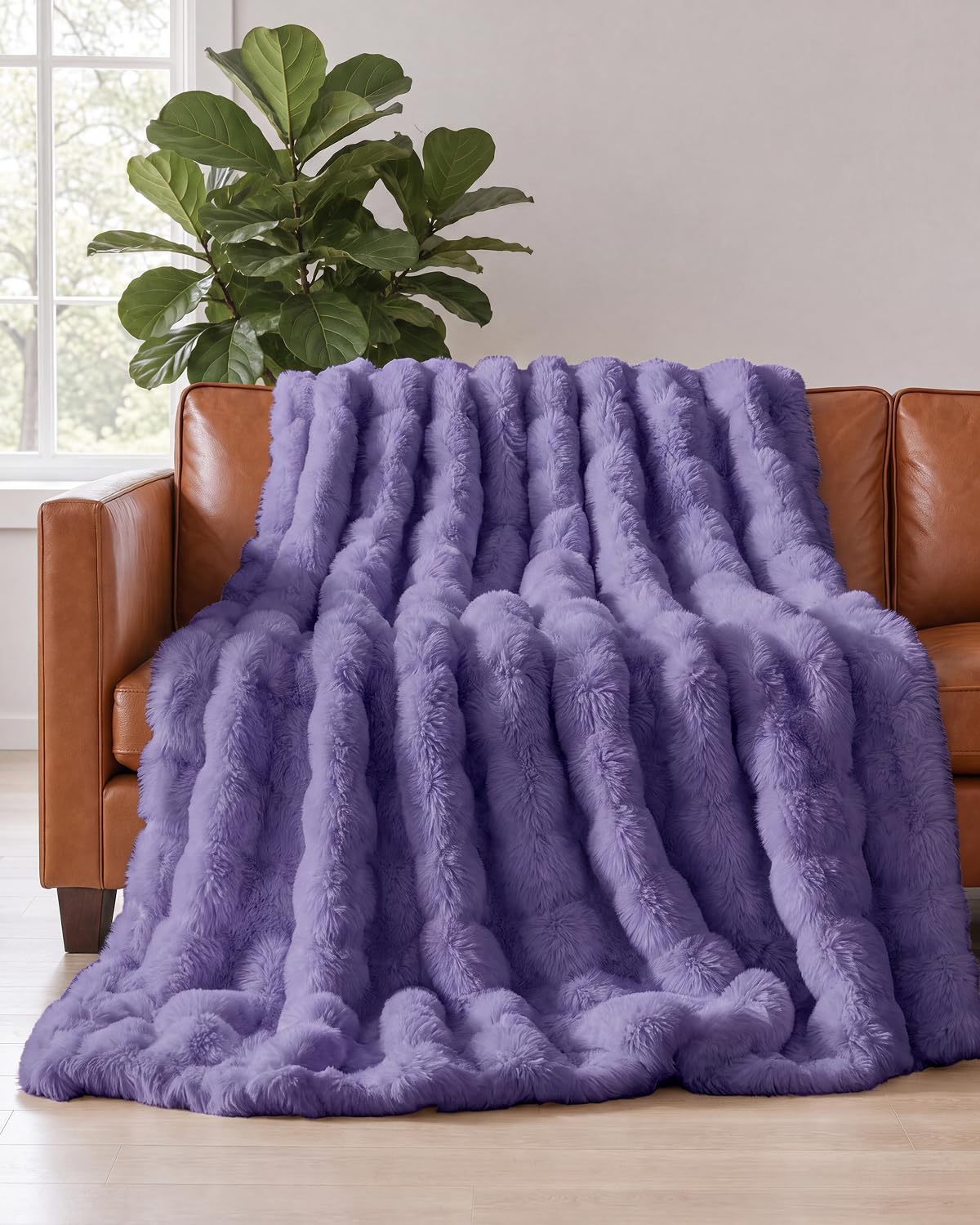 Faux Fur Throw Blanket - Throw Size Bubble Blanket - 50" x 60", Grey