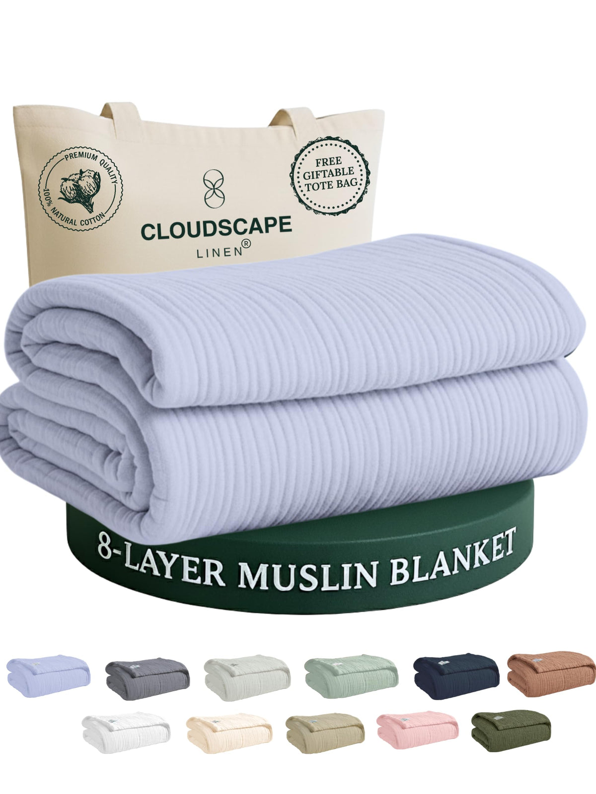 CLOUDSCAPE 8 Layer Muslin Blanket Queen Size, Gauze, Cotton 92"x92" - Ivory
