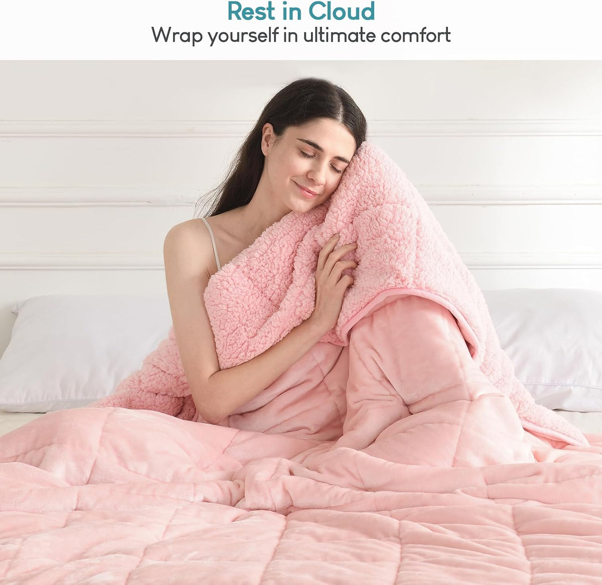 Cottonblue Pink Weighted Blanket Queen Size 15lbs for Adults 60x80in Soft