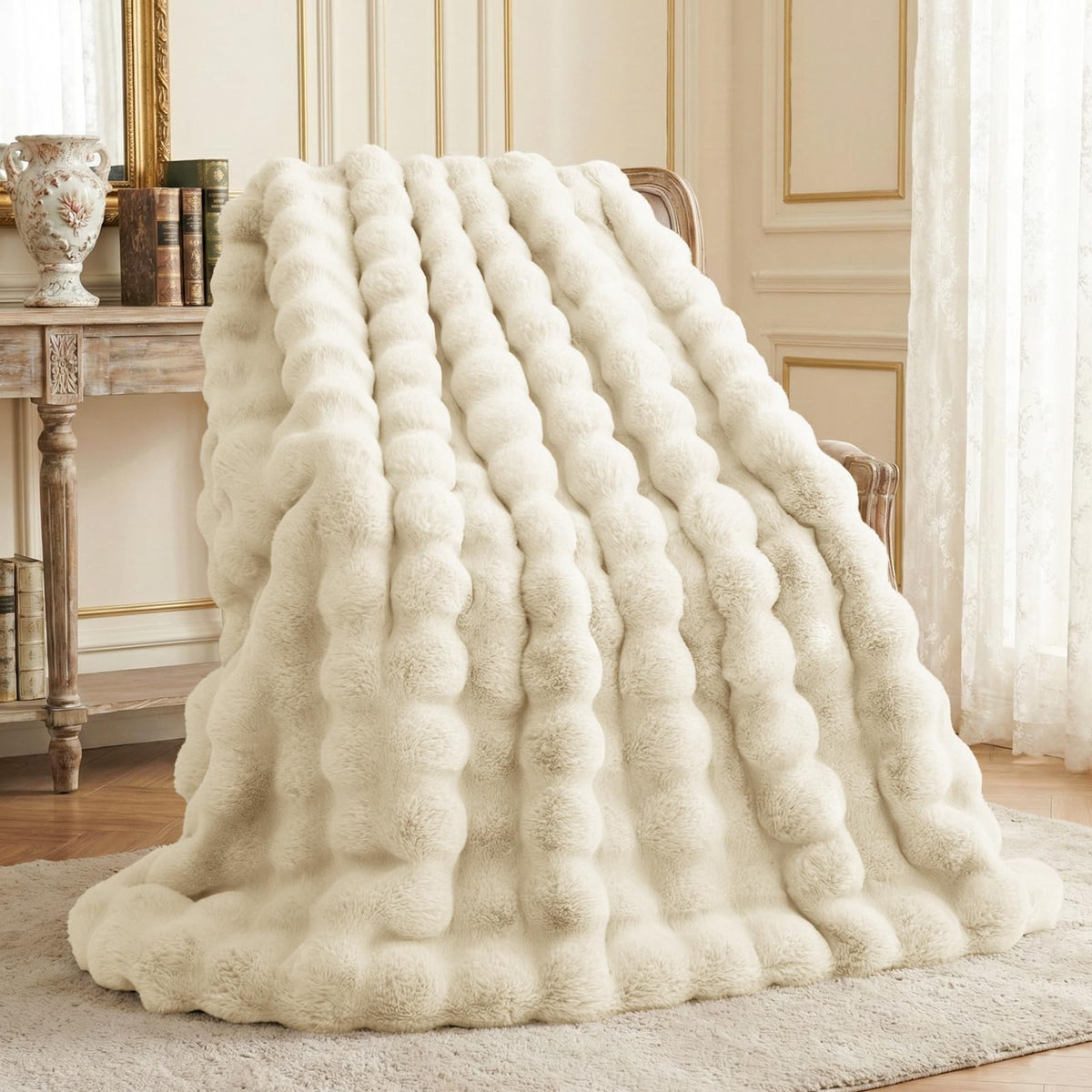 L'AGRATY Faux Rabbit Fur Throw Blanket for Couch, 50'' x 60'', Cocoa Brown