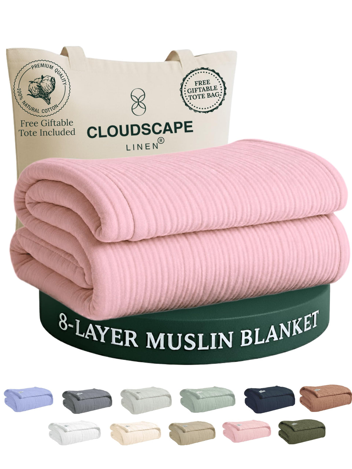 CLOUDSCAPE 8 Layer Muslin Blanket Queen Size, Gauze, Cotton 92"x92" - Ivory
