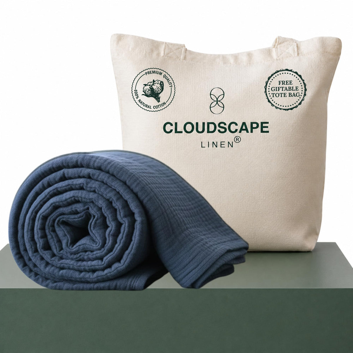 CLOUDSCAPE 4 Layer Muslin Blanket for Adults, 100% Cotton Blanket King Size, 92" x108'' Fits Up to Cal King, Ultra Soft Lightweight Bedding, Breathable Gauze Cotton Summer Blankets - Ensign Blue