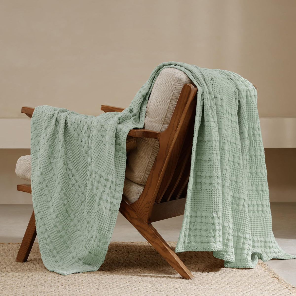 PHF Lightweight 100% Cotton Waffle Throw Blanket for Couch, Light Taupe
