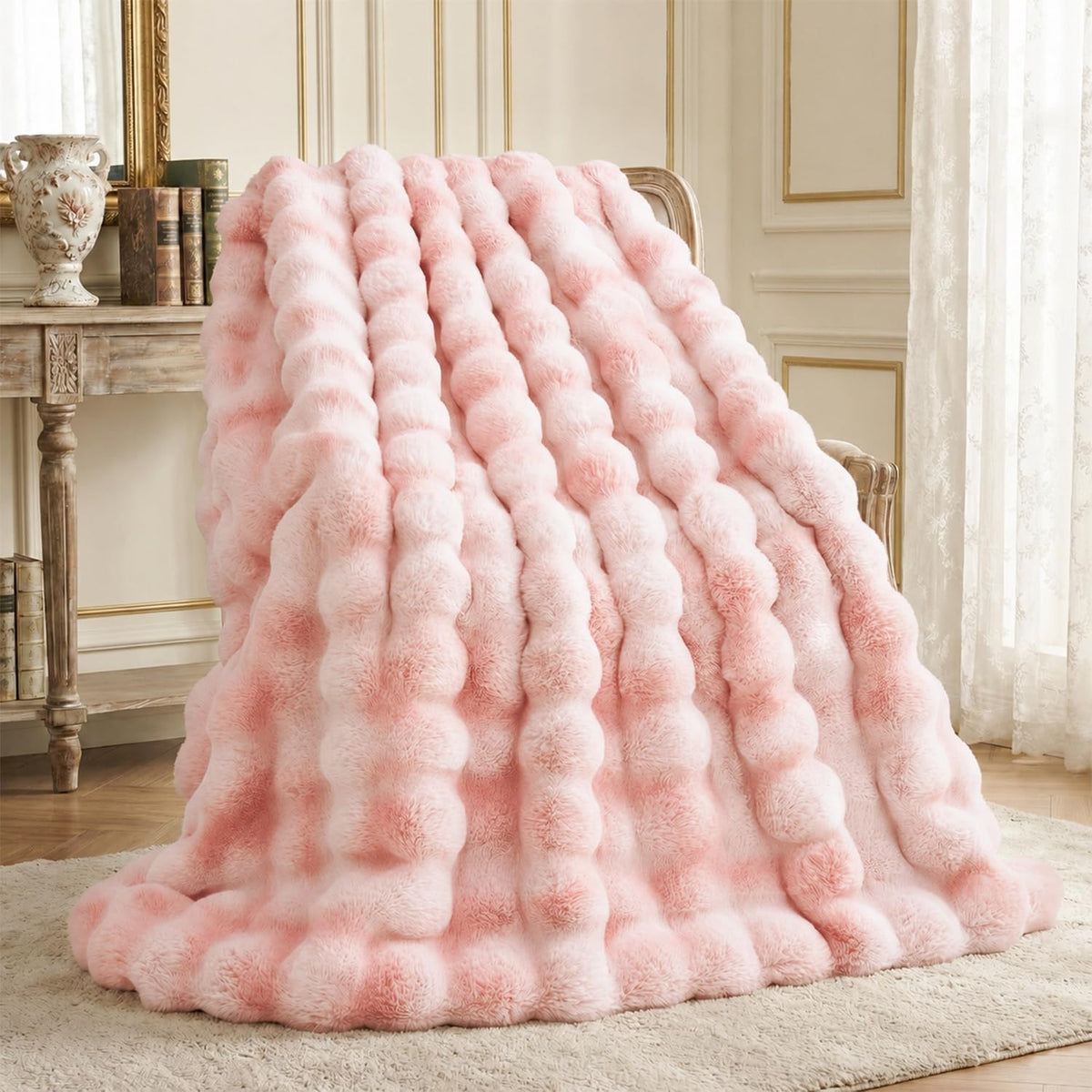 L'AGRATY Faux Rabbit Fur Throw Blanket for Couch, 50'' x 60'', Cocoa Brown
