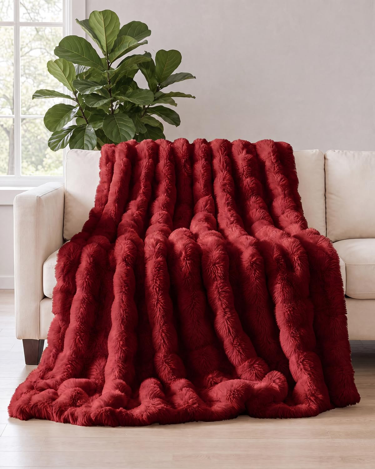 Faux Fur Throw Blanket - Throw Size Bubble Blanket - 50" x 60", Grey