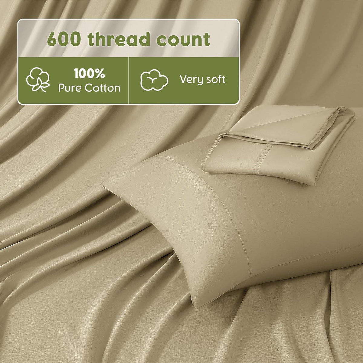 SONORO KATE 100% Egyptian Cotton Sheets King Size,600 Thread Count