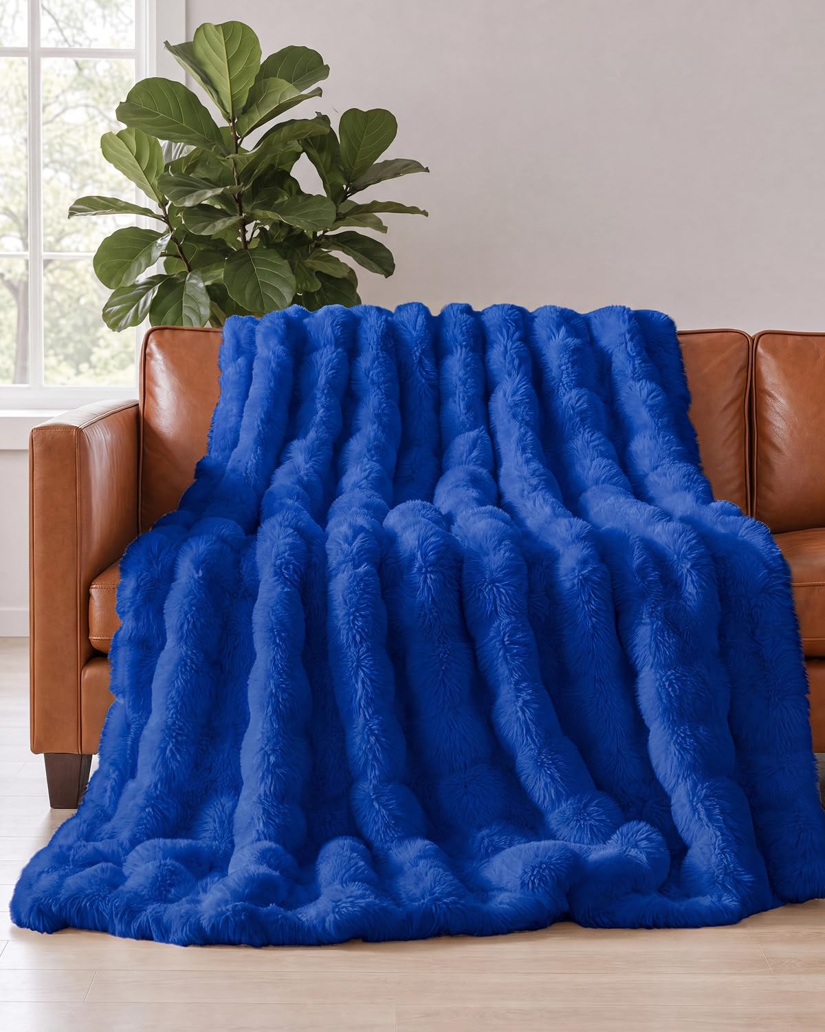 Faux Fur Throw Blanket - Throw Size Bubble Blanket - 50" x 60", Grey
