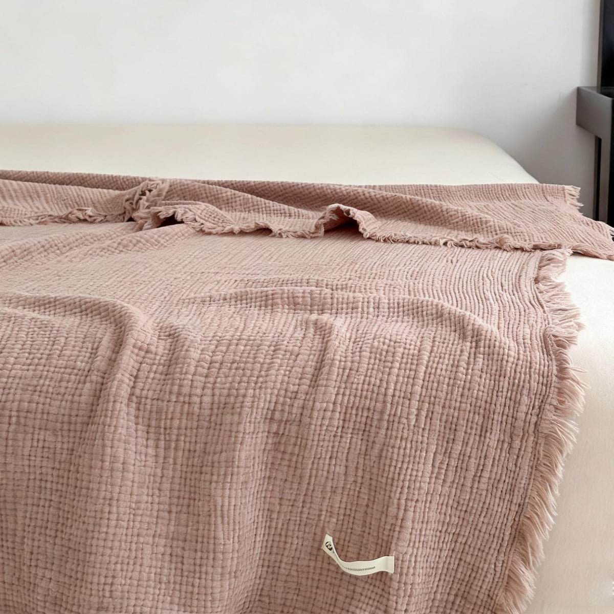 MorroMorn 100% Cotton Muslin Throw Blanket with Fringes 50"x60", 4-Layer Cotton Gauze Blankets for Adults, Boho Bedding Breathable Lightweight Ultra-Soft for Couch Bed Sofa All Seasons, Linen Beige