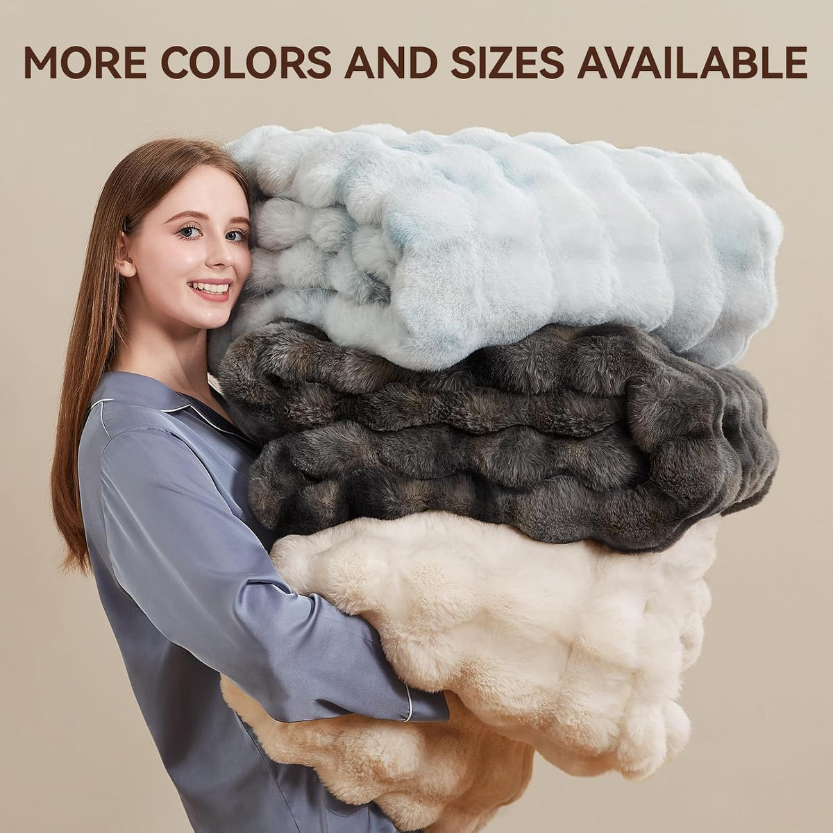 Anysay Faux Fur Throw Blanket, 1000GSM Fluffy Soft Bubble Blanket 50''*60''