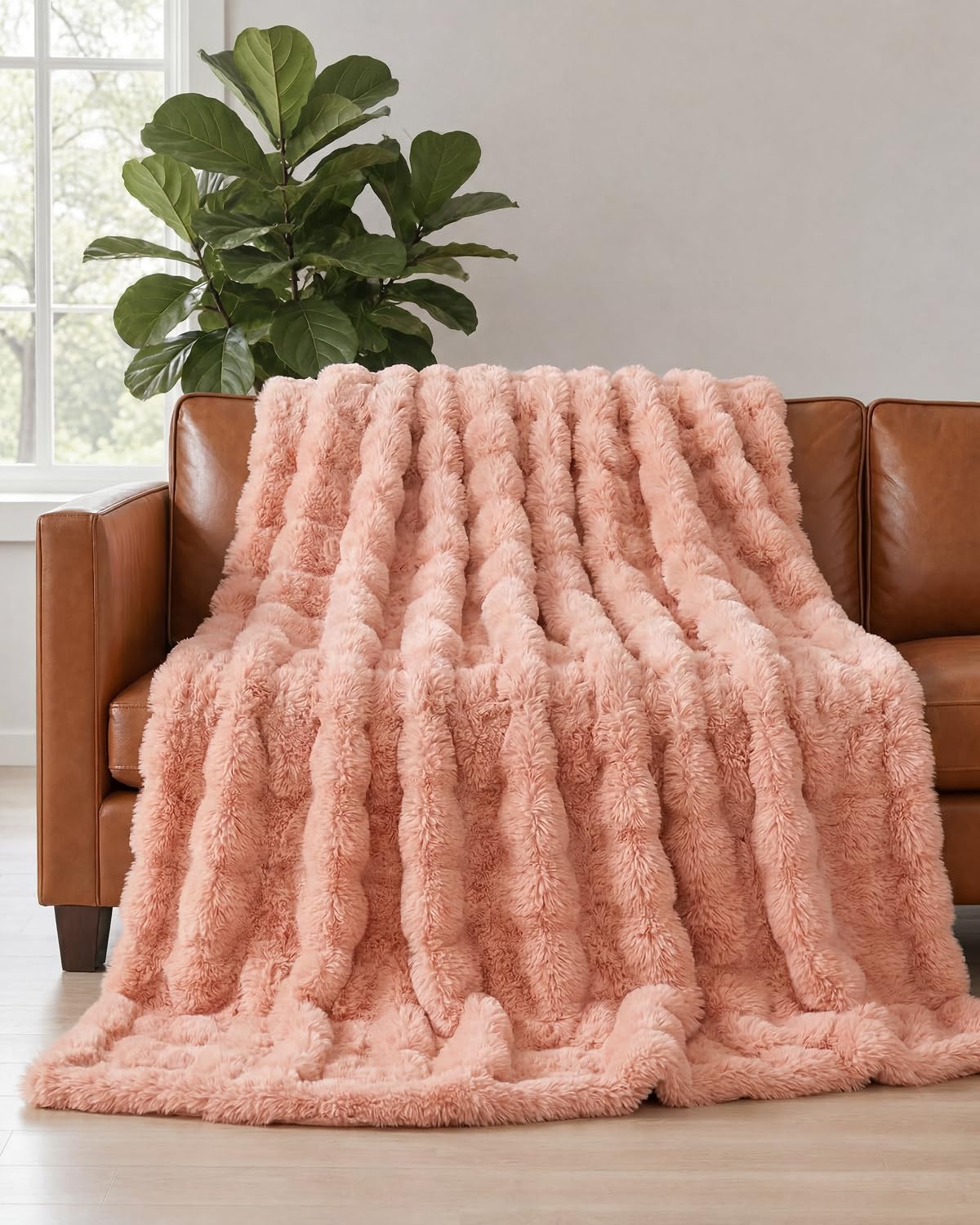 Faux Fur Throw Blanket - Throw Size Bubble Blanket - 50" x 60", Grey