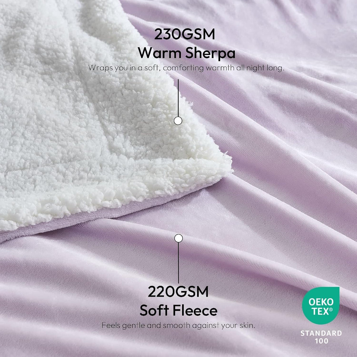 NANPIPER Warm Sherpa Blanket Queen Size for Bed, Soft Fleece for Winter, Fuzzy Plush Throw Gift for Women, Lavender 90x90 Inches
