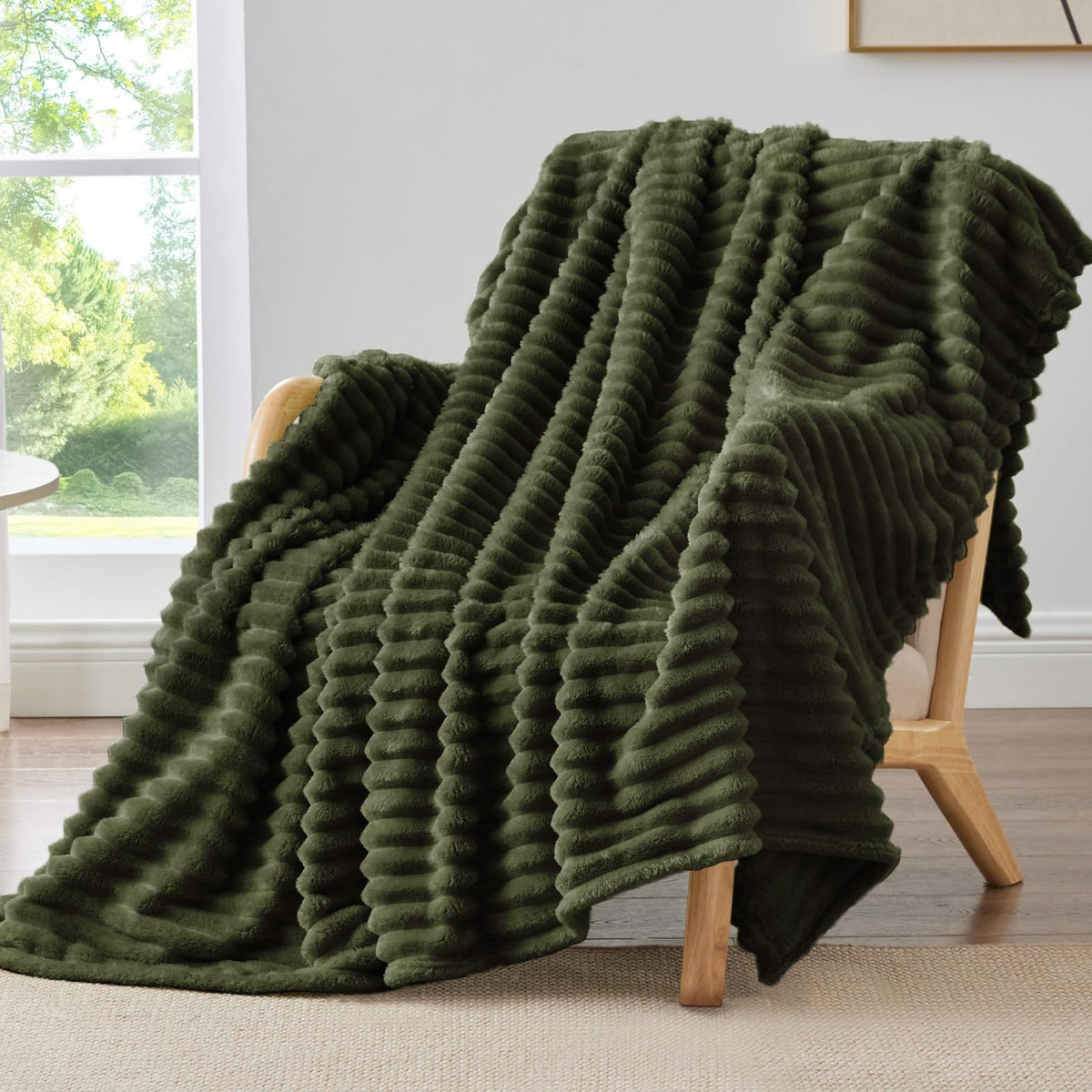 BEDELITE Ribbed Fleece Throw Blanket for Couch, Cream, 50"x60"