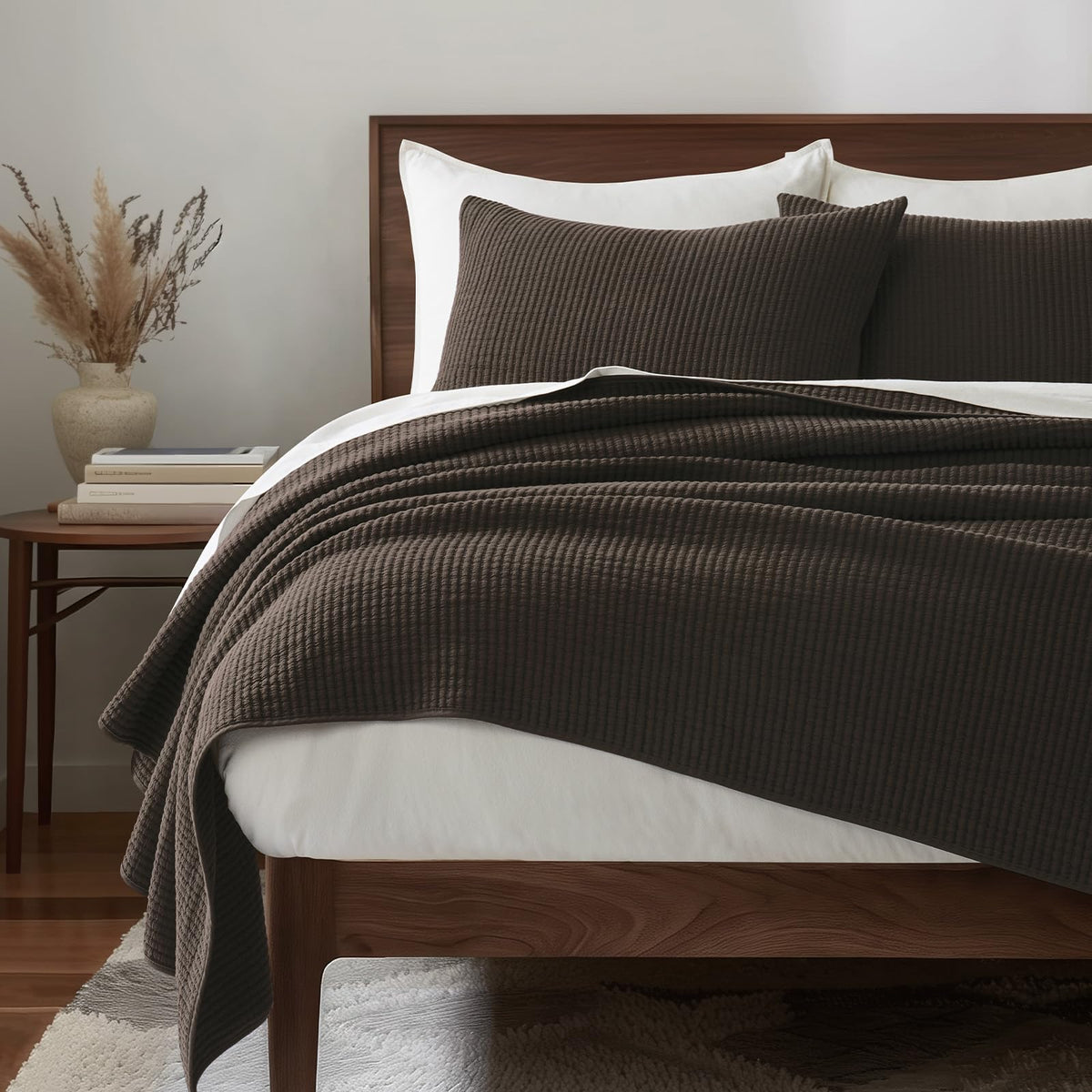 EVERGRACEHOME Cotton Ribbed Matelassé Coverlet Set, Queen Size, Ivory White