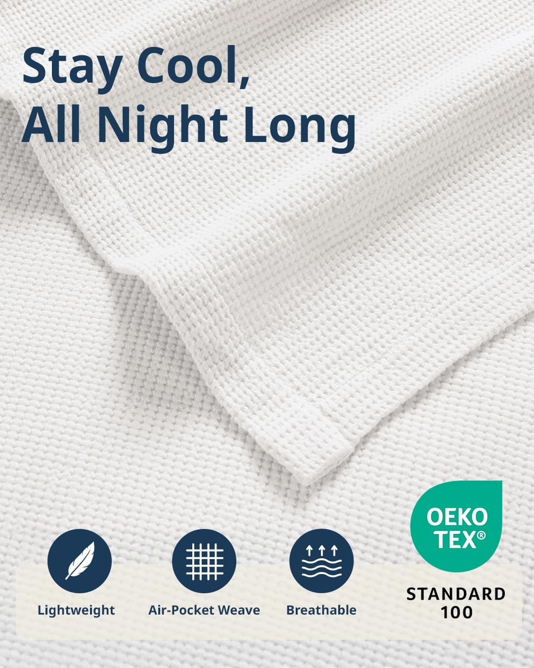 LANE LINEN Blankets Queen Size, 100% Cotton 300 GSM Waffle Textured - White