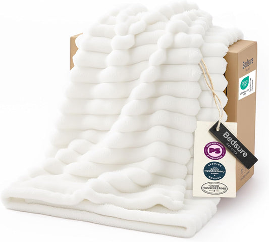 Bedsure GentleSoft White Throw Blanket for Couch - Halloween Fall Decorations for Home Living Room Decor, Cozy Fleece Fall Blanket for Sofa, Birthday Gifts for Women Mom Her, Off White, 50x60 Inches