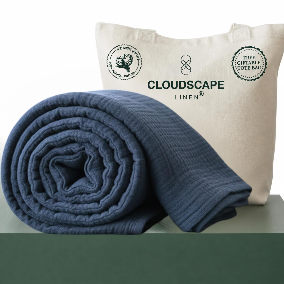 CLOUDSCAPE 4 Layer Muslin Blanket for Adults, 100% Cotton Blanket King Size, 92" x108'' Fits Up to Cal King, Ultra Soft Lightweight Bedding, Breathable Gauze Cotton Summer Blankets - Ensign Blue