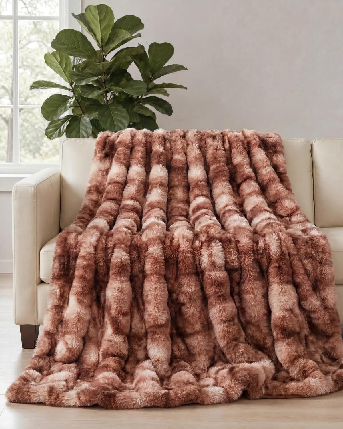 Faux Fur Throw Blanket - Throw Size Bubble Blanket - 50" x 60", Grey