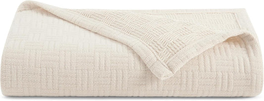 Arkwright Basket Weave Twin Blanket - 100% Ringspun Cotton All Season Blankets, Luxury Hotel Quality, Soft on Skin, Breathable, 300 GSM for Bed, Sofa, and Chair, 68 X 90 in, Beige