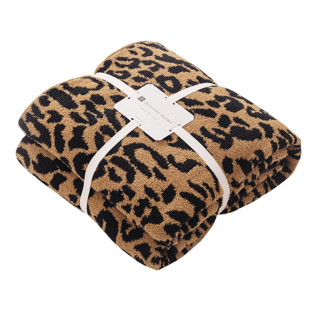 MH MYLUNE HOME Ultra Soft Leopard Throw Blanket Plush, Khaki, 50"x60"