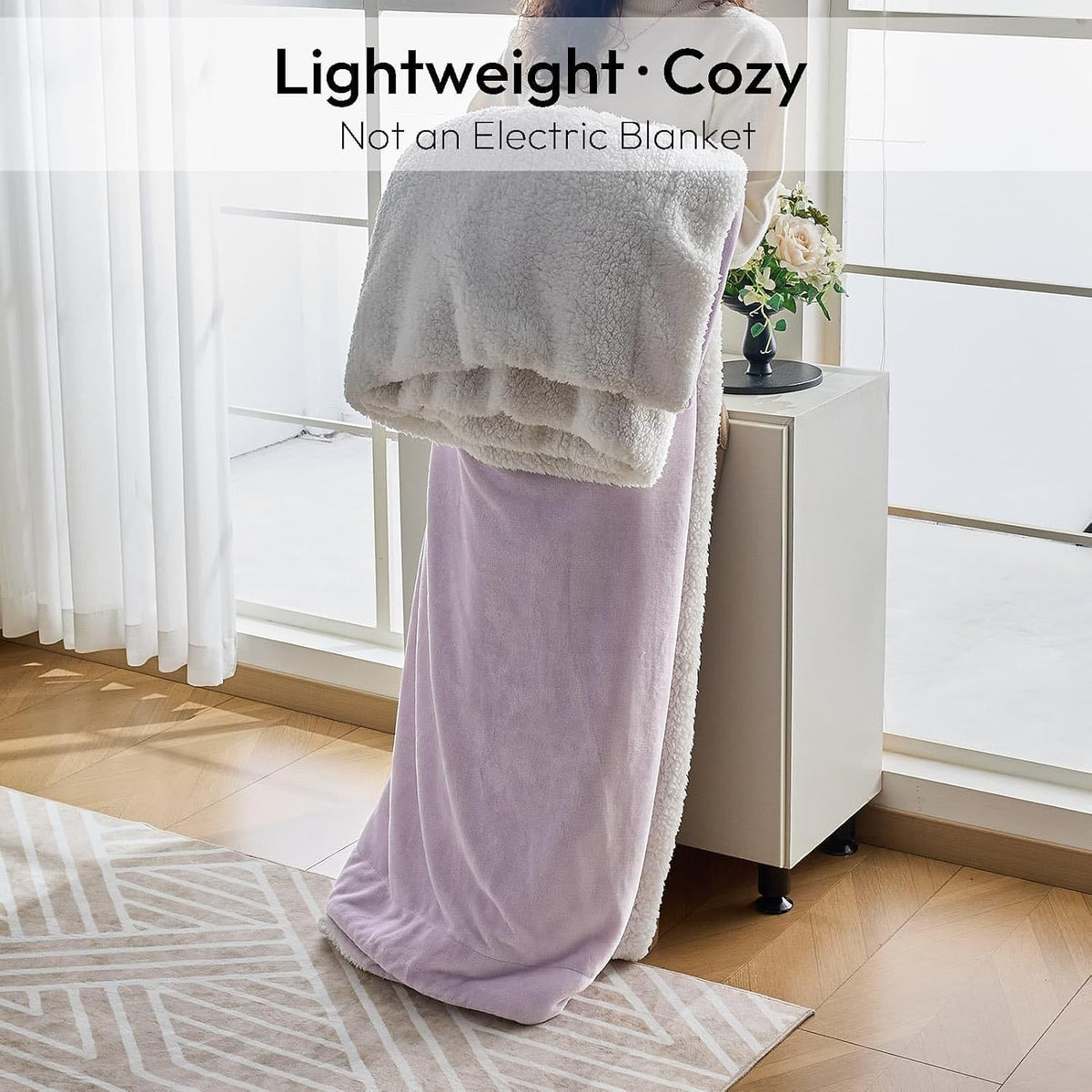 NANPIPER Warm Sherpa Blanket Queen Size for Bed, Soft Fleece for Winter, Fuzzy Plush Throw Gift for Women, Lavender 90x90 Inches