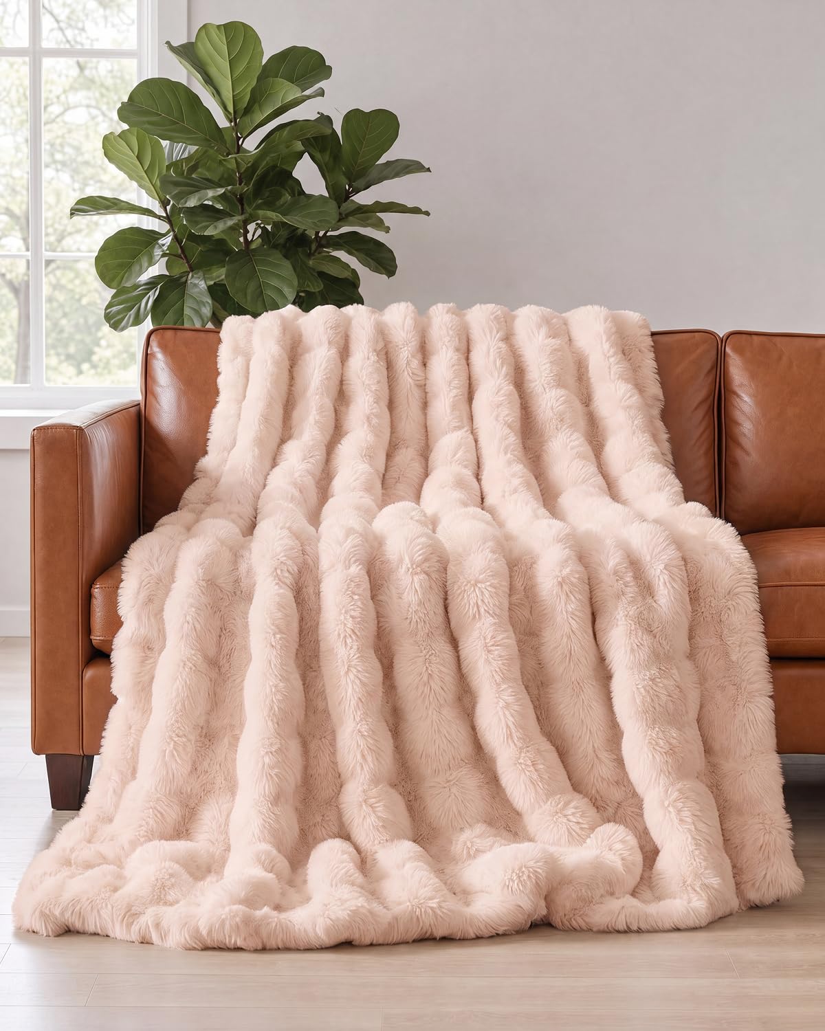 Faux Fur Throw Blanket - Throw Size Bubble Blanket - 50" x 60", Grey