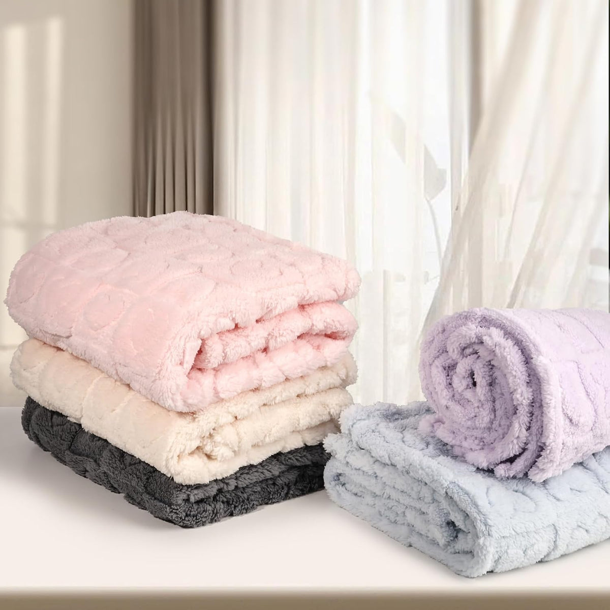 5 Pcs Baby Blanket Heart Checkered Ultra Soft Gift-Ready Plush for Newborns, Nursery & Stroller 30"x40" Beige Gray Blue Purple Light Pink