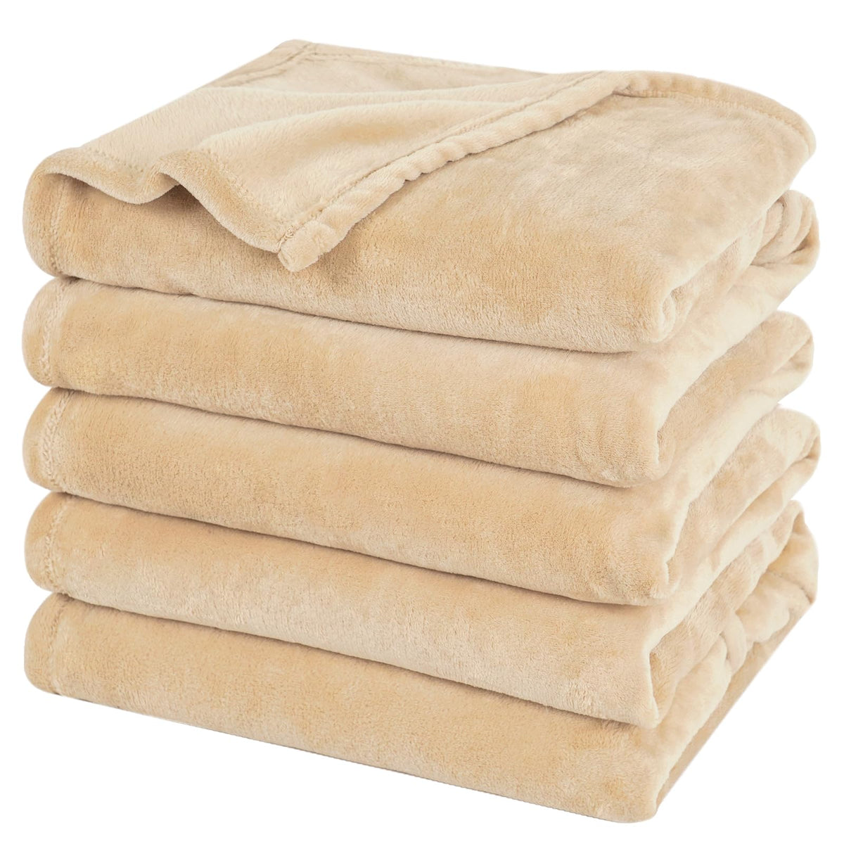 PHF Fleece Blanket Queen Size 90x90-300GSM Lightweight Airy Warmth, Khaki