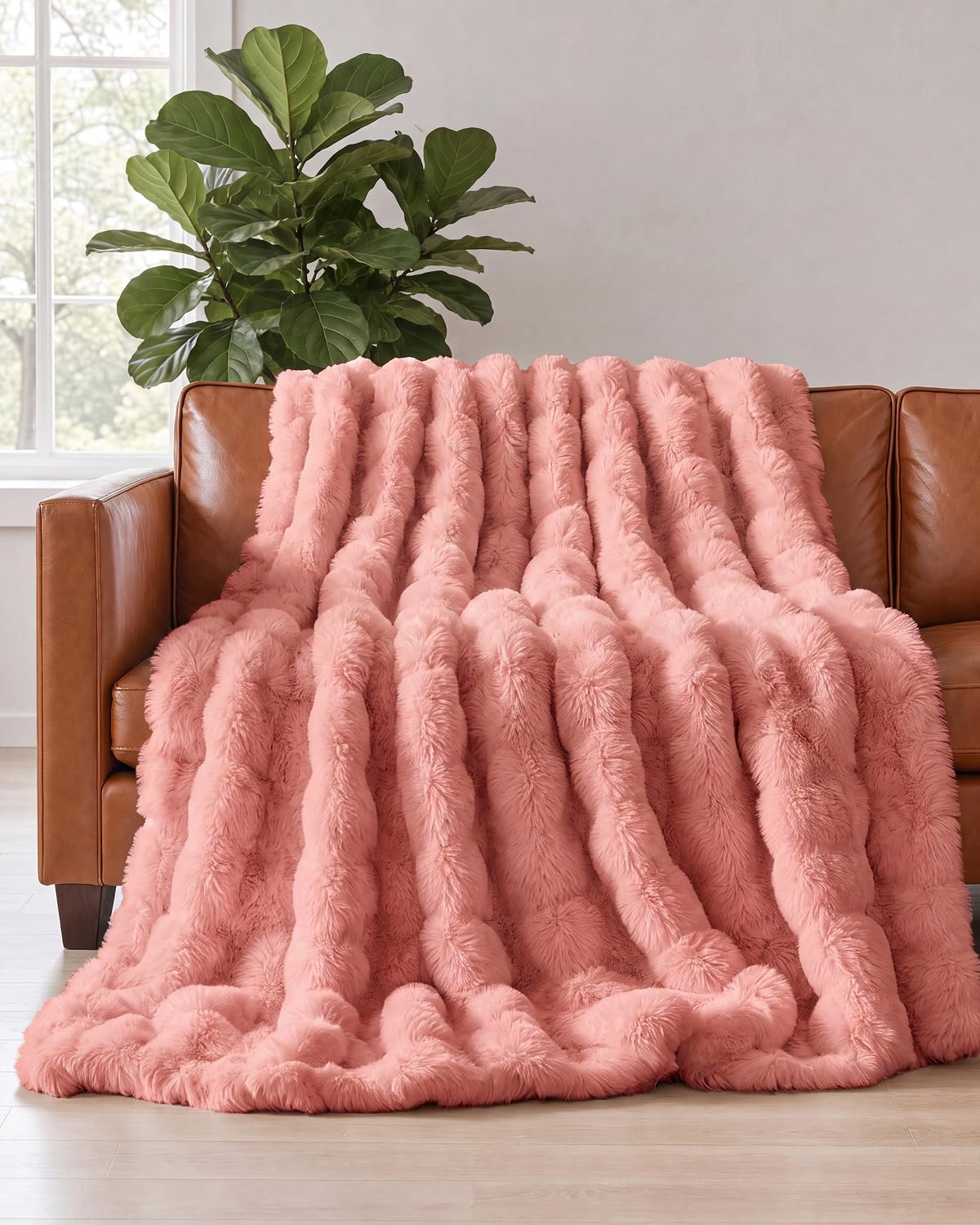Faux Fur Throw Blanket - Throw Size Bubble Blanket - 50" x 60", Grey