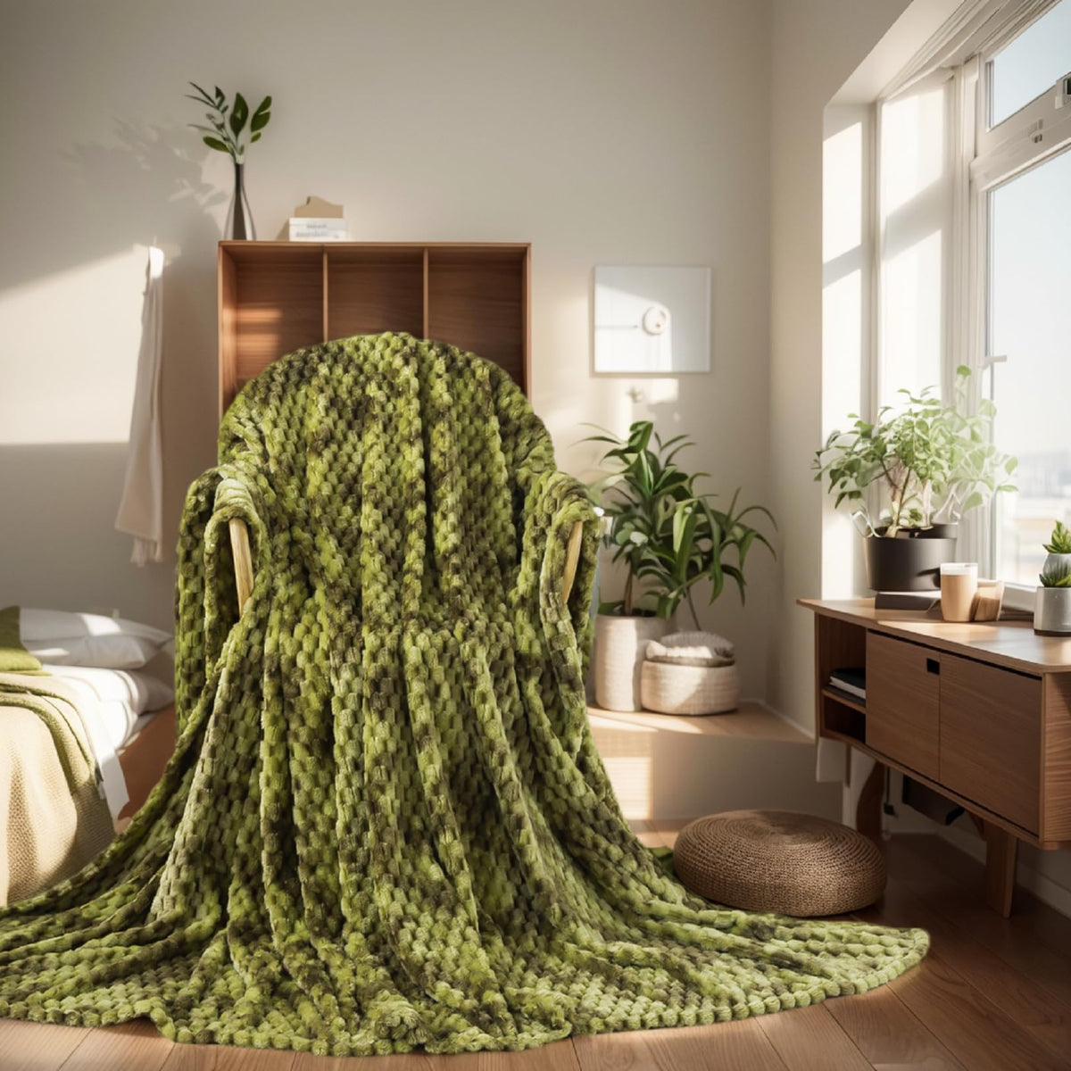Fleece Blanket Queen Size for All Season 350GSM - Premium Lightweight Anti-Static Throw for Queen/Full Size Bed Extra Soft Brush Fabric Warm Sofa Thermal Blanket 90" x 90"(Dark Gray Queen)