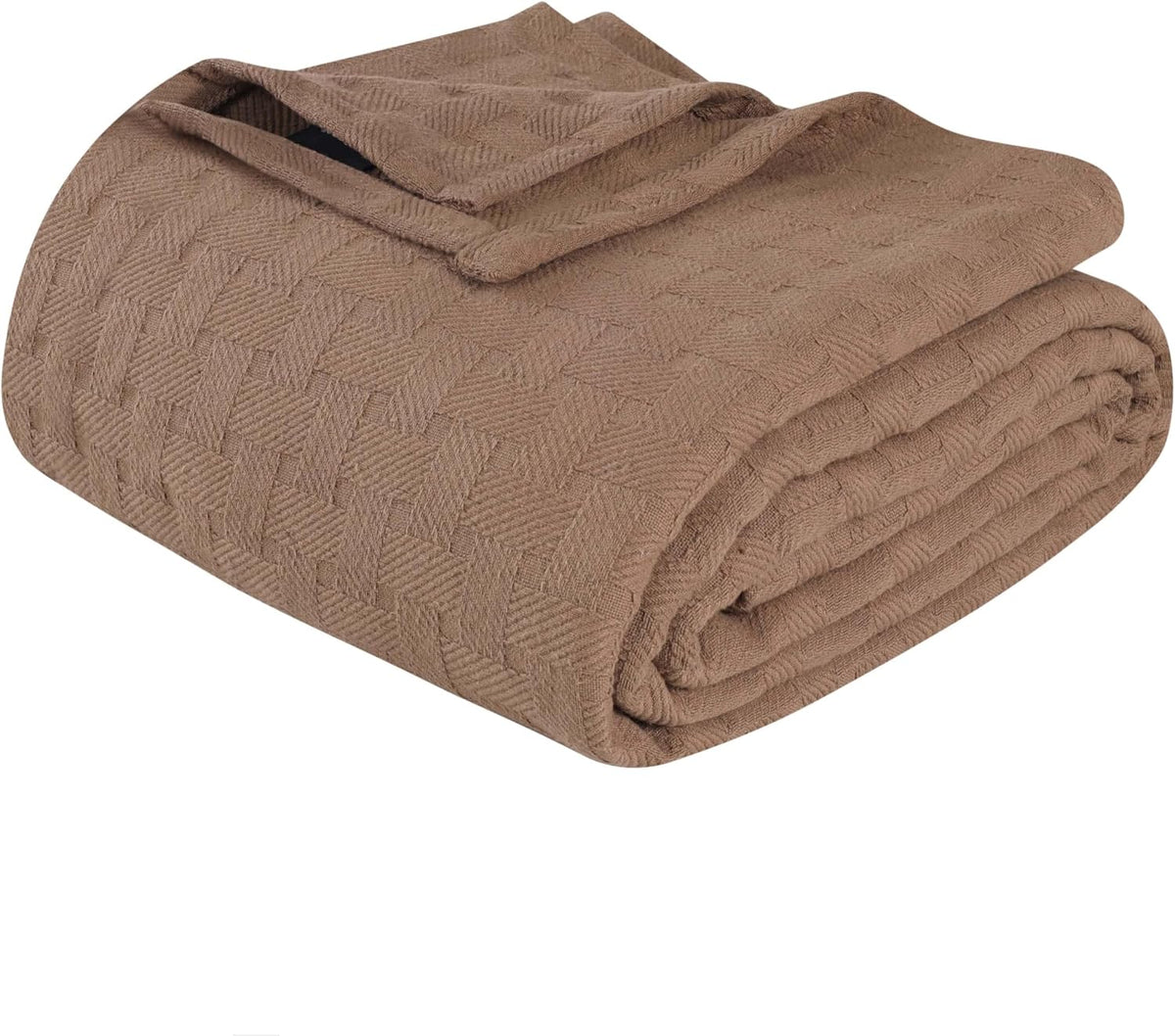 Superior Basketweave Cotton Blanket, Basket Weave Design, Soft, Comfy Cover for Bed, Bedding, Bedroom, Couch Throw, Lounging, Modern Boho Medium Weighted Blankets, Twin Size, Taupe